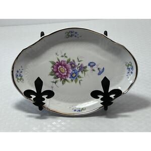 HOLLOHAZA HUNGARY Porcelain Trinket Dish Floral Back stamp